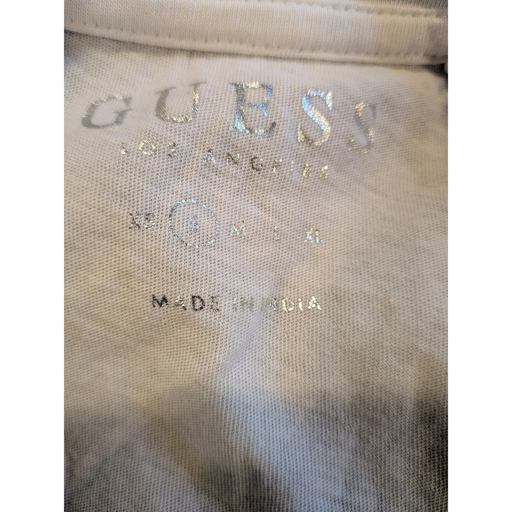 GUESS Denim L Tiger White Large Logo Graphic T-Shirt Animal Print Sequins Casual - Picture 5 of 7
